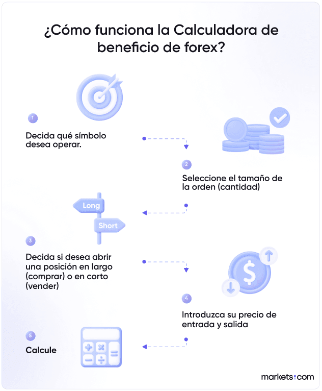 A simple informational chart that shows the flow on how a forex profit calculator works.