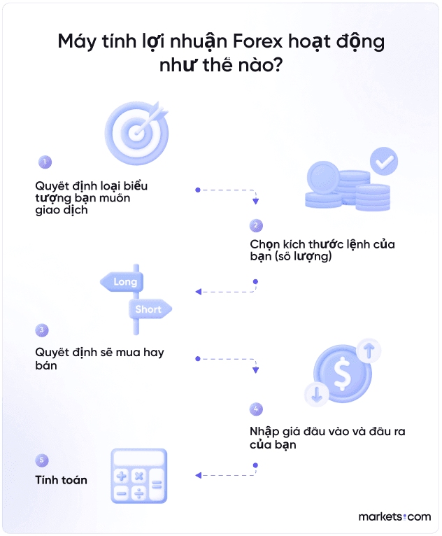 A simple informational chart that shows the flow on how a forex profit calculator works.