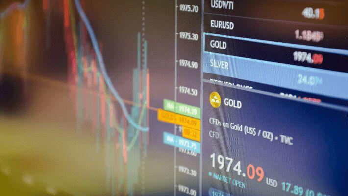 A live trading chart of gold close up.